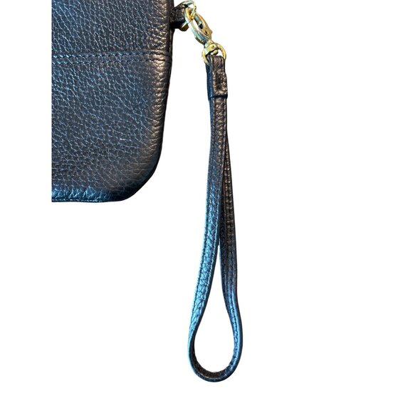 Lodis Wristlet Black Pebbled Leather 5" X 8" Wallet Goldtone With Strap - Picture 3 of 8